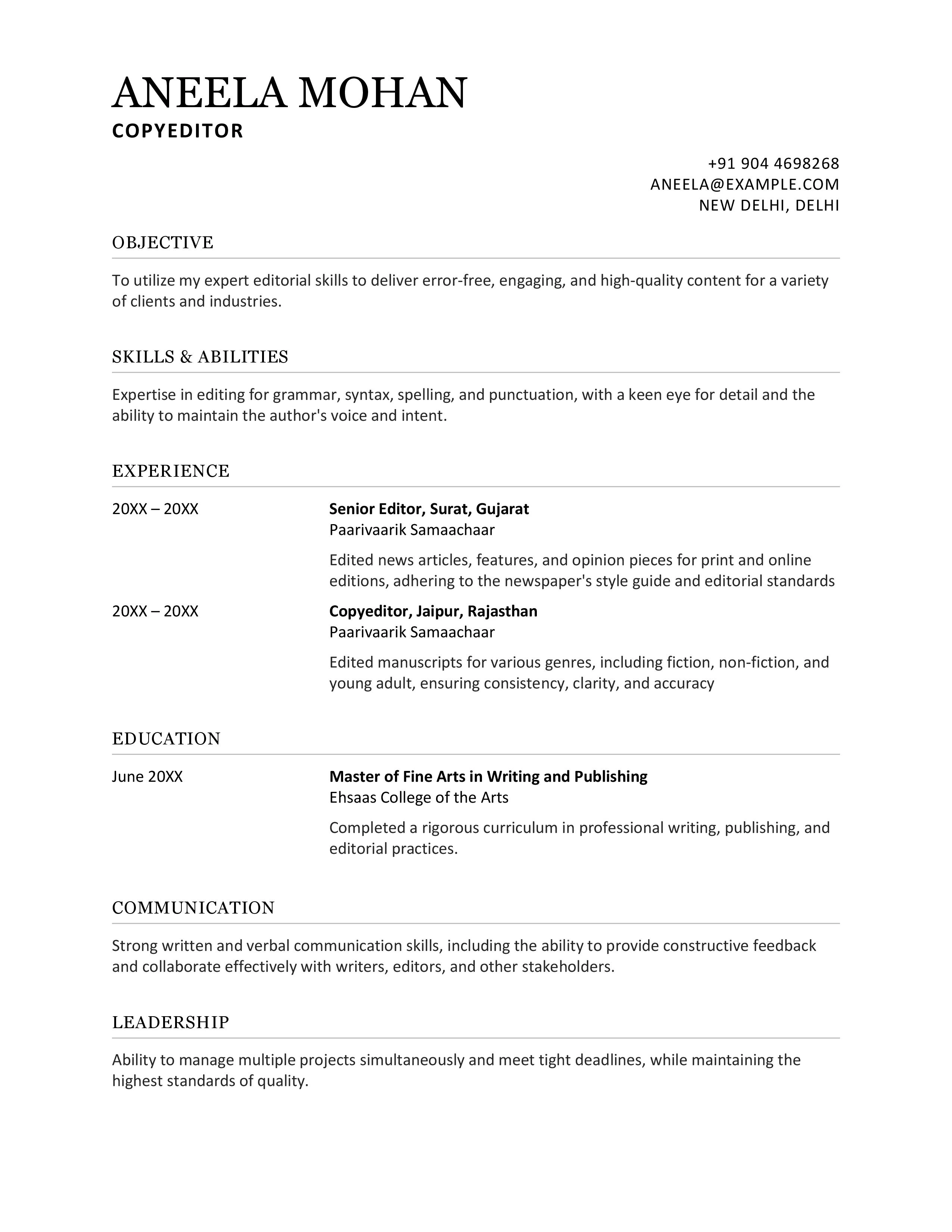 Corporate Resume Template for Fresh Graduates