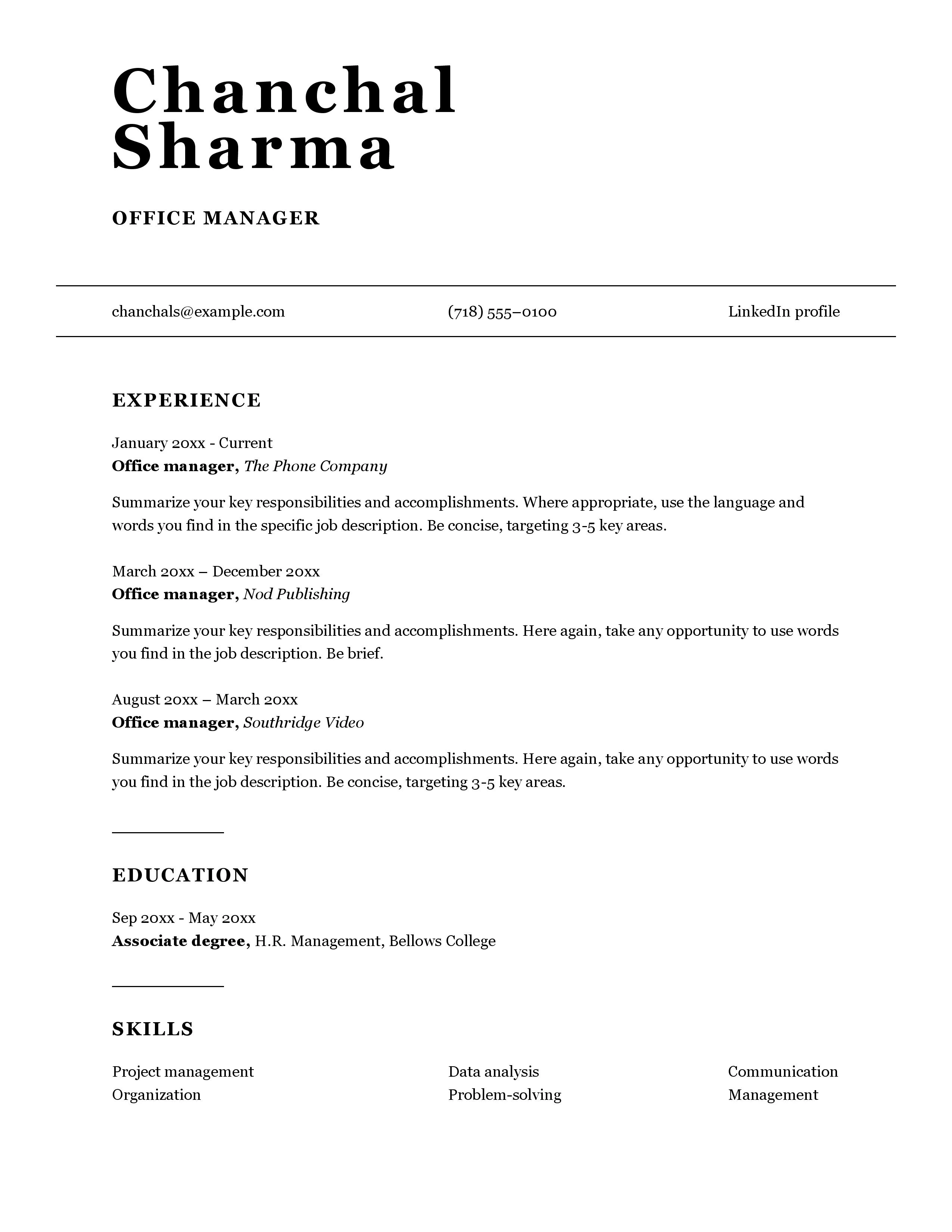 Classic Resume Template for Freshers